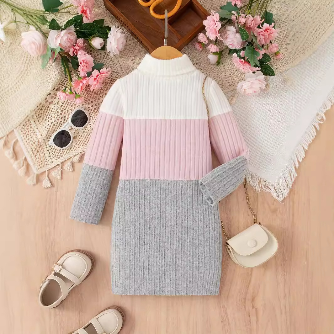 Girl's Tricolor High Collar dress