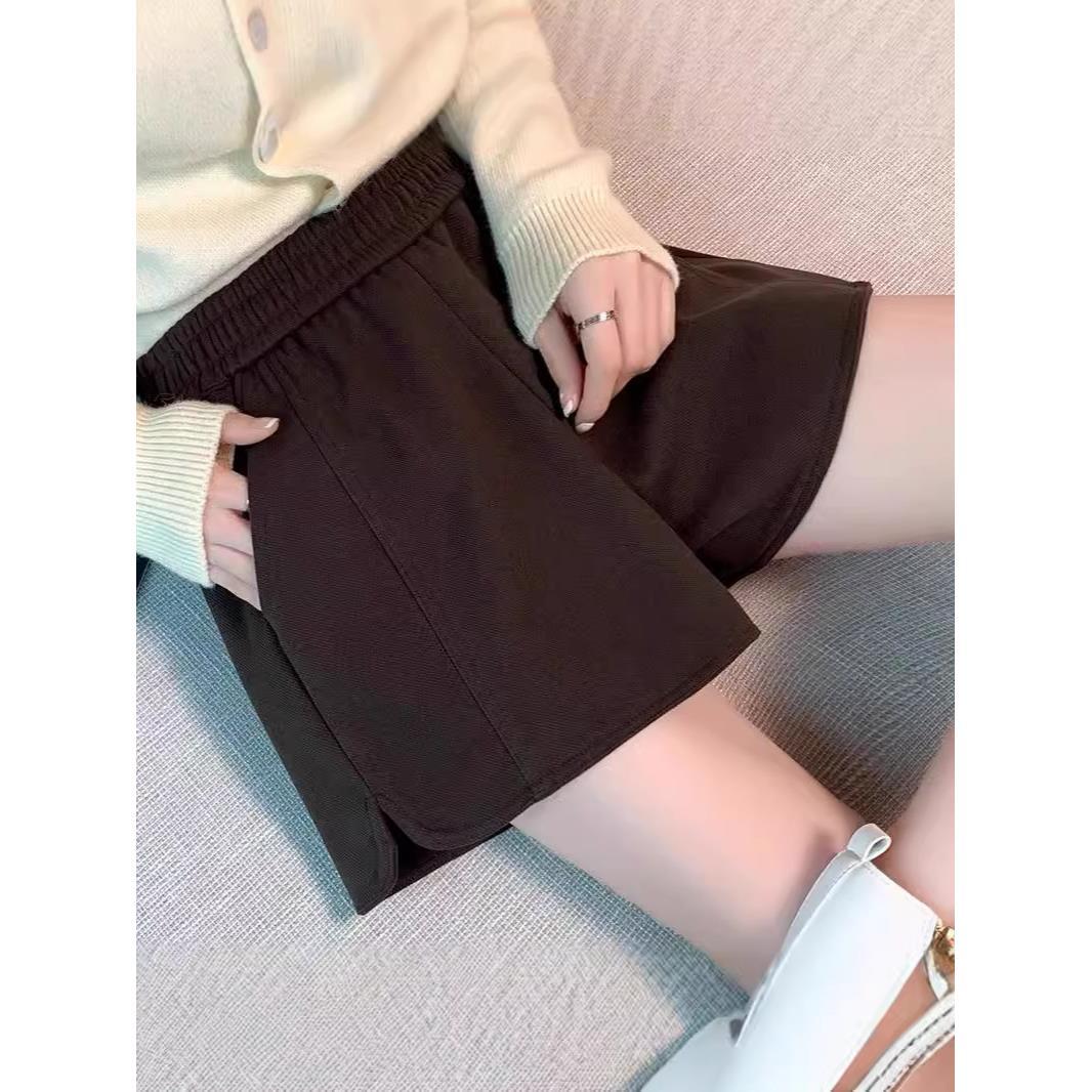 Wide-leg Woolen A- shape Outer Wear Shorts Women's Small Black Boots Pants Spring and Autumn High Waist Loose Casual Thickened Elastcoat