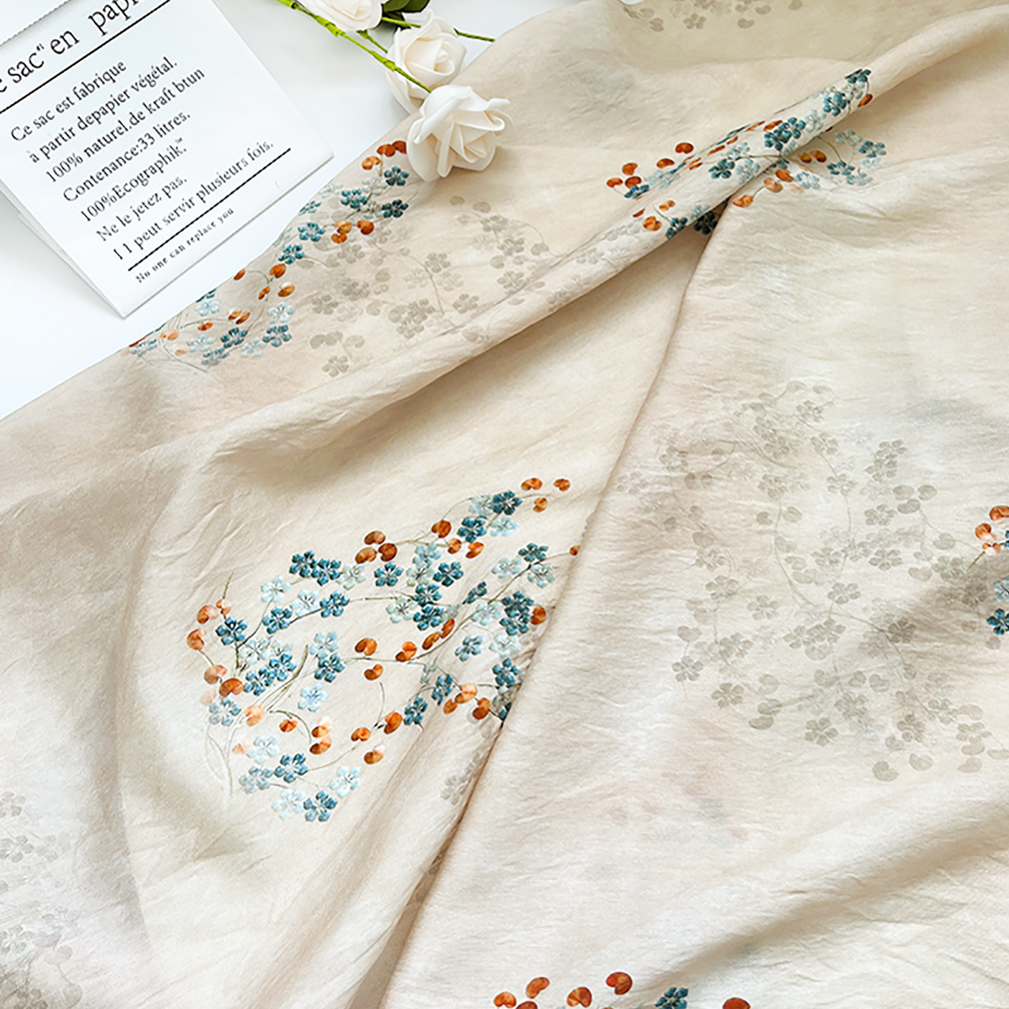 Rattan Heart Leaves New Chinese Style Brocade Cotton Fabric National Style Digital Printing Cheongsam Dress Top Han Dynasty Fabric