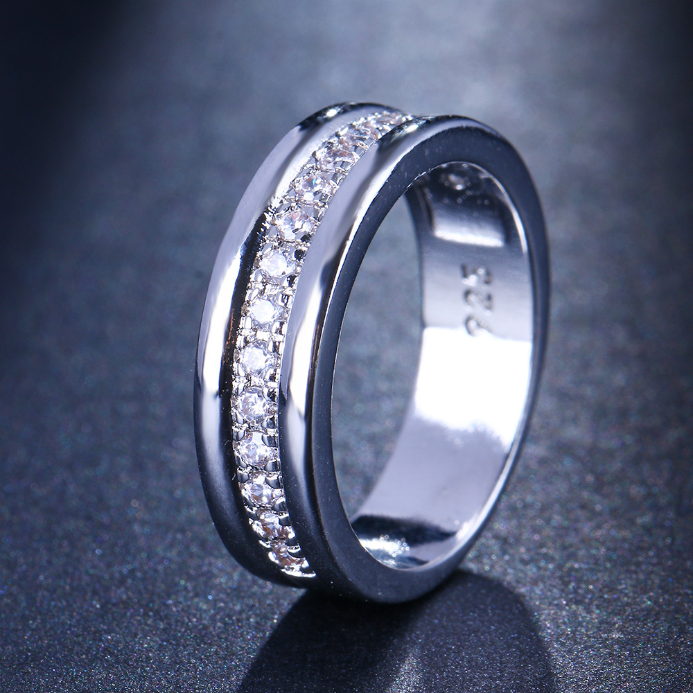 Cross-Border Popular Copper-Plated White K Simple Single Row Diamond Rotatable Ring Zircon Starry Fashion Popular Ring for Women