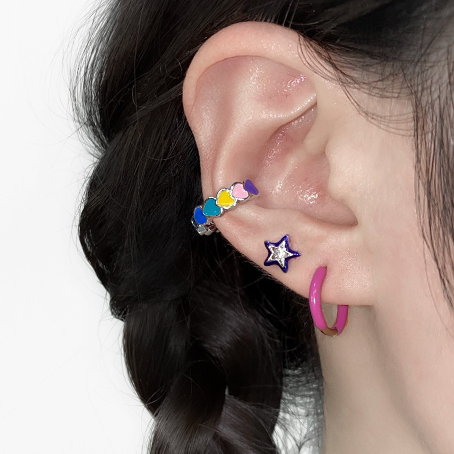 ins style high-grade candy color earrings sweet cool hot girl color retro heart-shaped five-pointed star earrings earrings