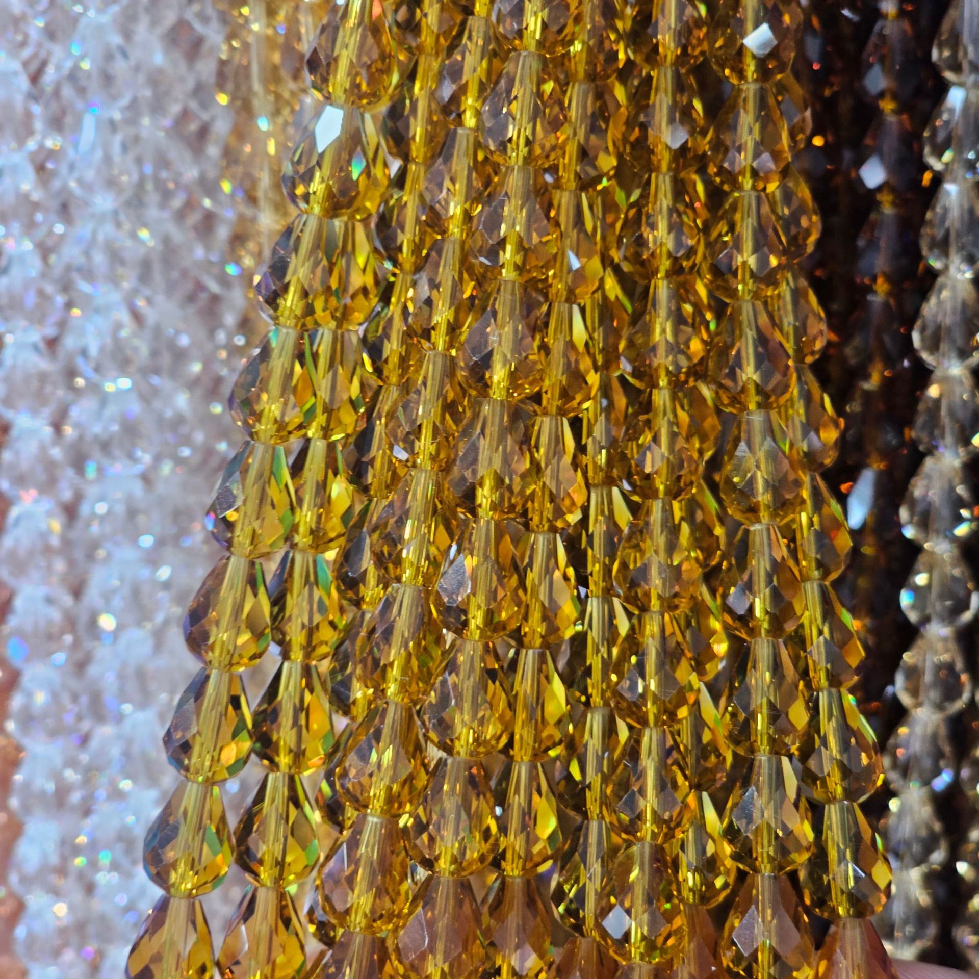 Picture of K9 Crystal through hole water drop cut surface dripping loose beads DIY handmade accessories beaded mobile phone chain bracelet hairpin