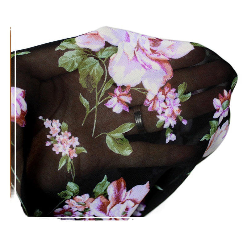 Chiffon beads printed large flower printed fabric polyester large flower floral fabric modern style dress hot selling skirt pattern