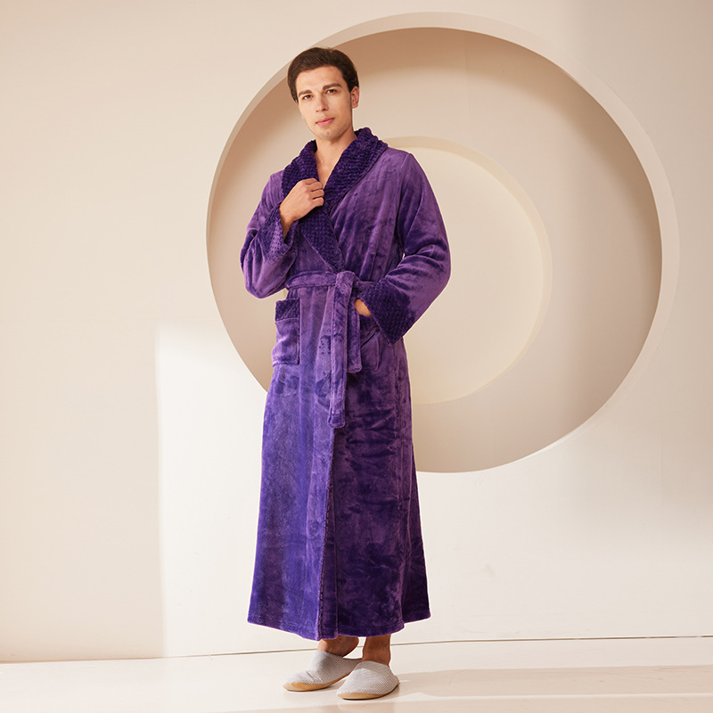 Picture of Splicing Technology Plus Fat Large Size Loose Flannel Couple Nightgown Men and Women Coral Velvet Bathrobe Bathrobe Autumn and Winter