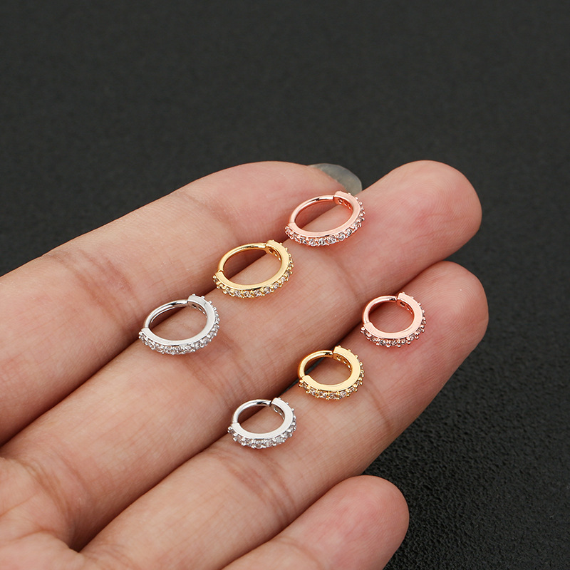 Cross-border Hot Piercing Jewelry Earrings Nose Ring Copper Micro-inlaid Zirconium Mini Soft Bone Nail European and American Popular Accessories