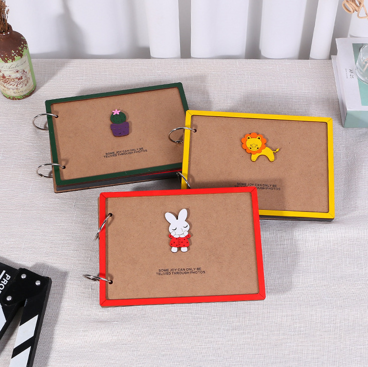 Korean creative commemorative diy photo album Gift loose-leaf photo album DIY cartoon children's photo album 8 inch wooden