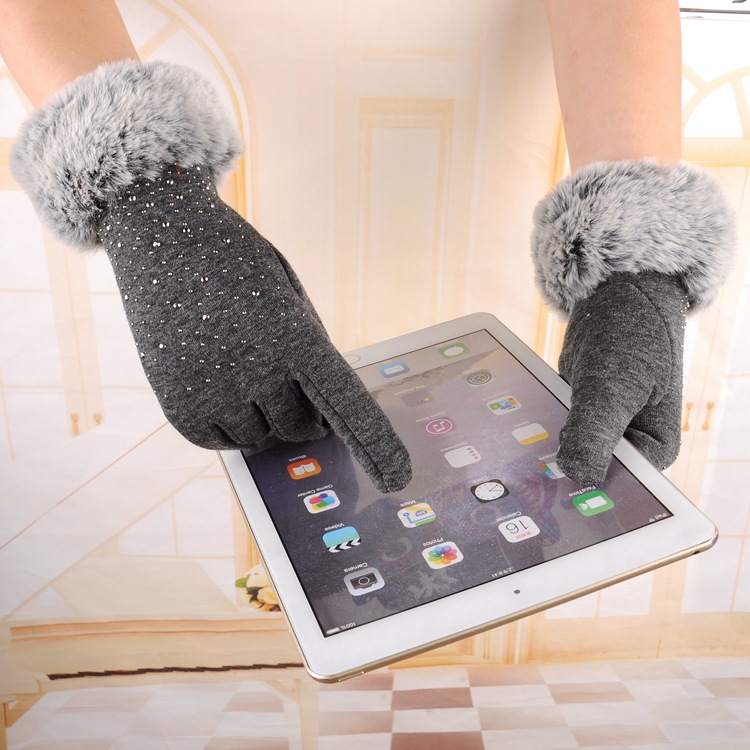 New Style Furry Starry Non-Falling Velvet Gloves for Women Korean Style Velvet Warm Touch Gloves Touch Screen Driving Outdoor