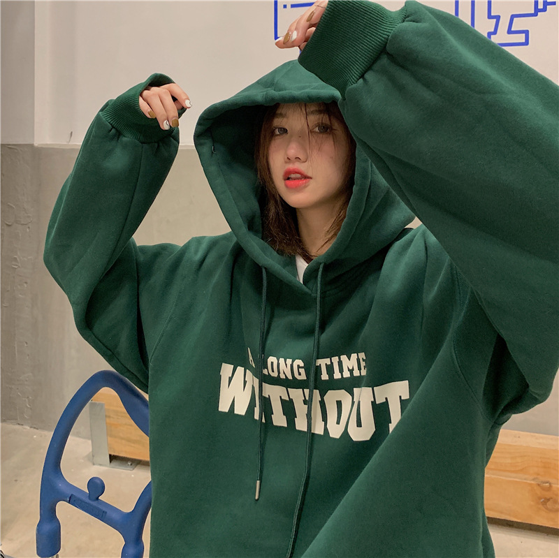 Picture of Spring, Autumn and Winter Velvet Hooded Sweatshirt for Women, Korean Style Loose Letter Top, Female Student Couple Jacket, Cross-Border Wholesale