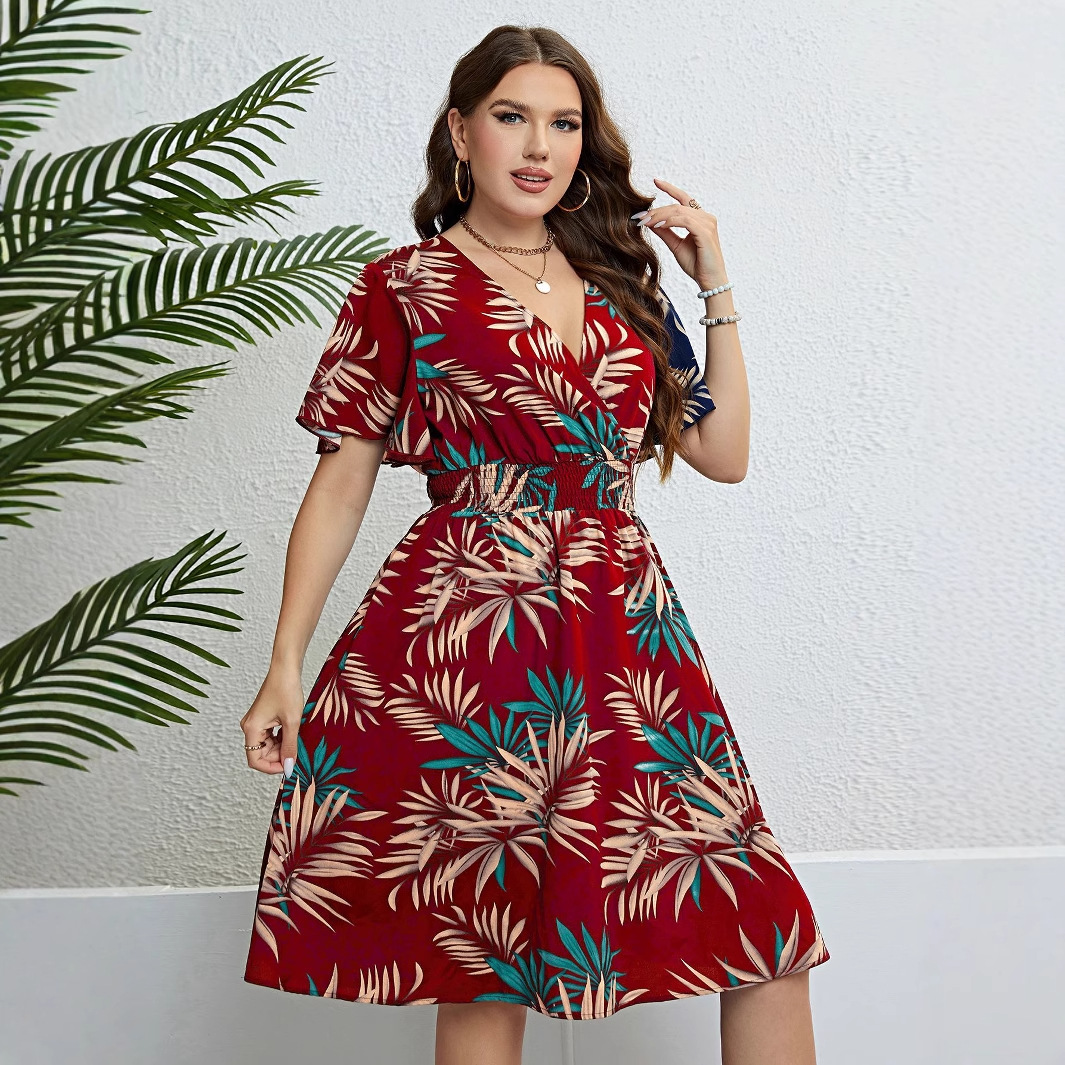 Picture of Independent Development of European and American Foreign Trade Amazon AliExpress Explosions Summer V-Neck Tight Waist Slimming dress Women