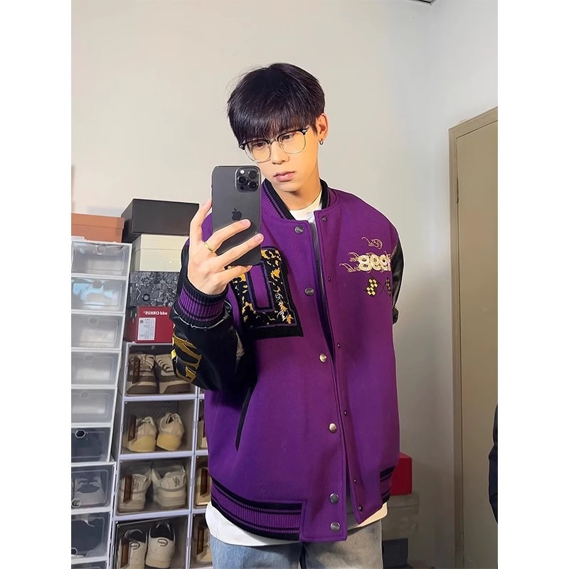 Picture of Cross-Border Purple Baseball Jacket Trendy Brand European and American High Street Hip-Hop Fate Dice Gradient Embroidery Printed Jacket