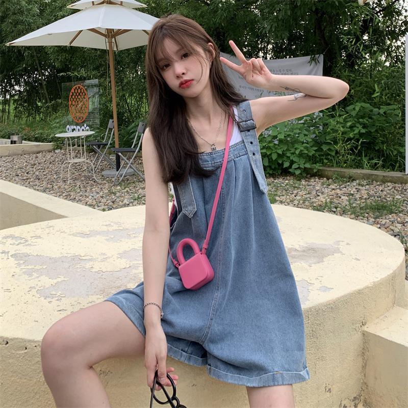 Picture of Salt-Style Denim Overalls Shorts for Petite Women, Summer 2025 New Design, Niche Korean Style, Loose Wide-Leg Pants