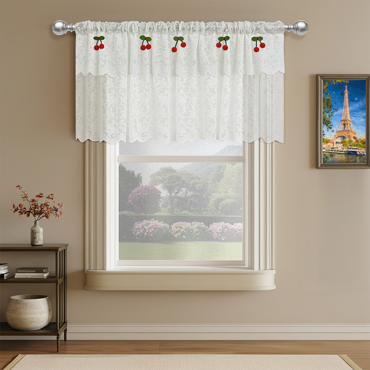 Cross-border New Floral French German Curtain Lace Curtain Short Curtain Kitchen Bay Window Curtain Partition Curtain Window Screen SHEIN