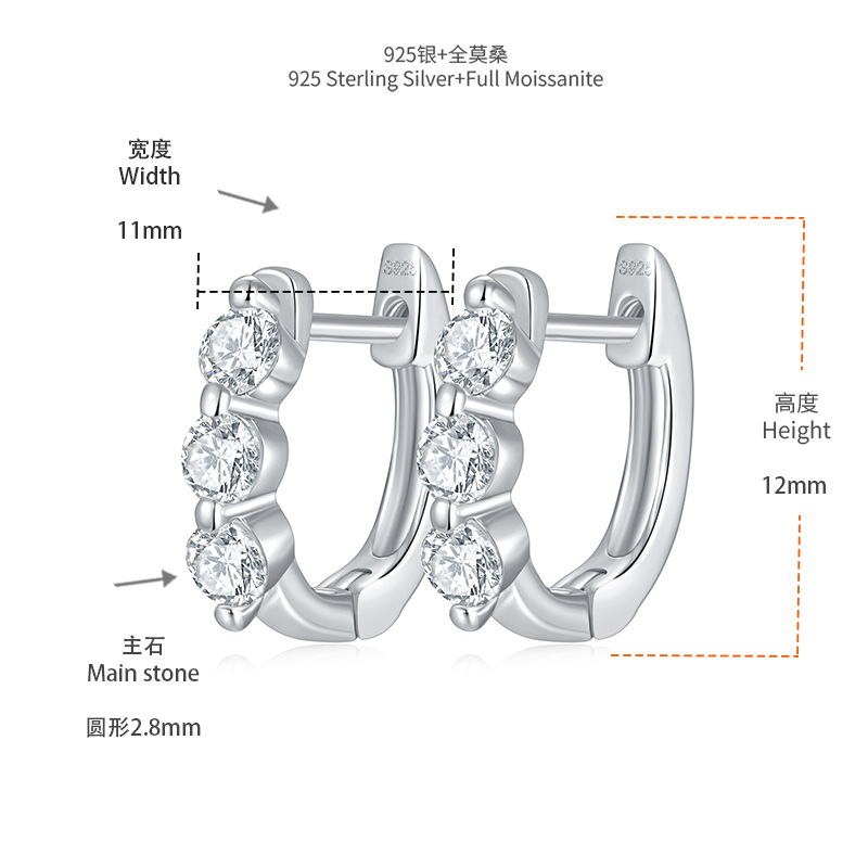 Picture of Japanese and Korean small fresh ring earrings full Mosan diamond 2.8mm round S925 silver plated 18k gold earrings ladies