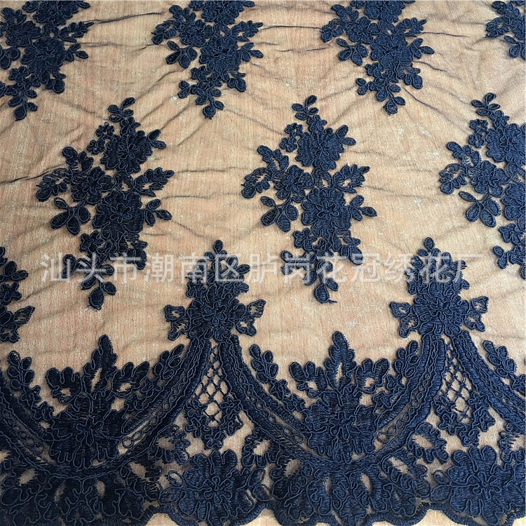 Picture of Shantou manufacturers new black mesh bottom polyester yarn rope water soluble lace clothing embroidered fabric spot