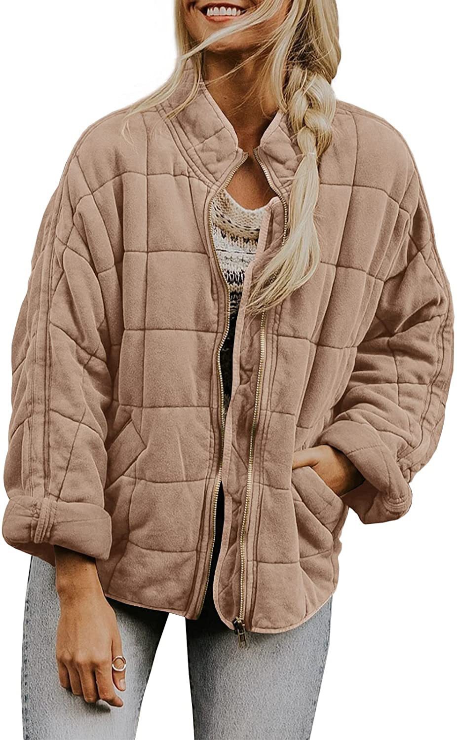 Picture of Cross-border foreign trade Amazon solid color stand collar cotton-padded jacket 2024 European and American women's loose long sleeve pocket jacket