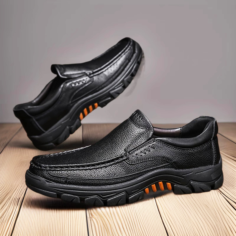 Cross-border Men's Shoes Slip-on Casual Leather Shoes Not Stinky Feet Old Age Dad Shoes Round-toed Cowhide Shoes Men's Business Men's Shoes