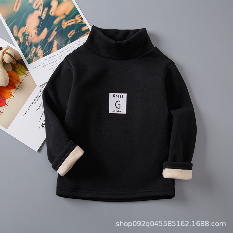 Picture of 2025 Kidsren's Bottoming Shirt Half Turtleneck Fleece-Lined Stripesd Long-Sleeved Warm Top for Boys and Girls Trbottomy Korean Style Autumn and Winter Kidsren's Clothing