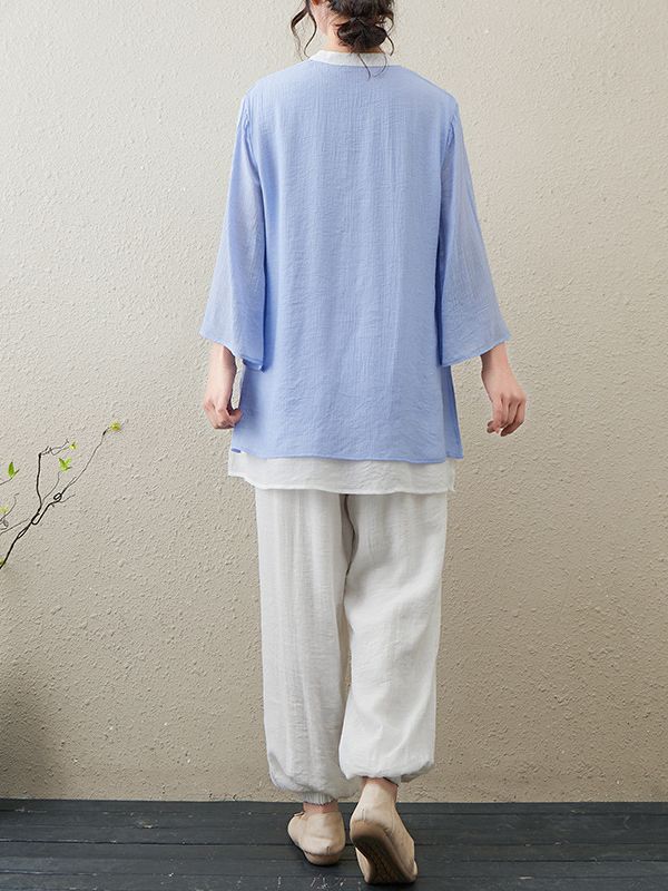 Picture of 2024 Spring and Autumn New Literary Retro Loose Cotton and Linen Zen Tea Suit National Style Tai Chi Suit Yoga Wear Two-Piece Set