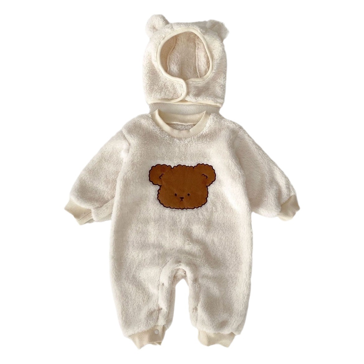 Winter Internet celebrity baby jumpsuit fleece-lined long sleeve sheath cute baby plush bear modeling romper romper