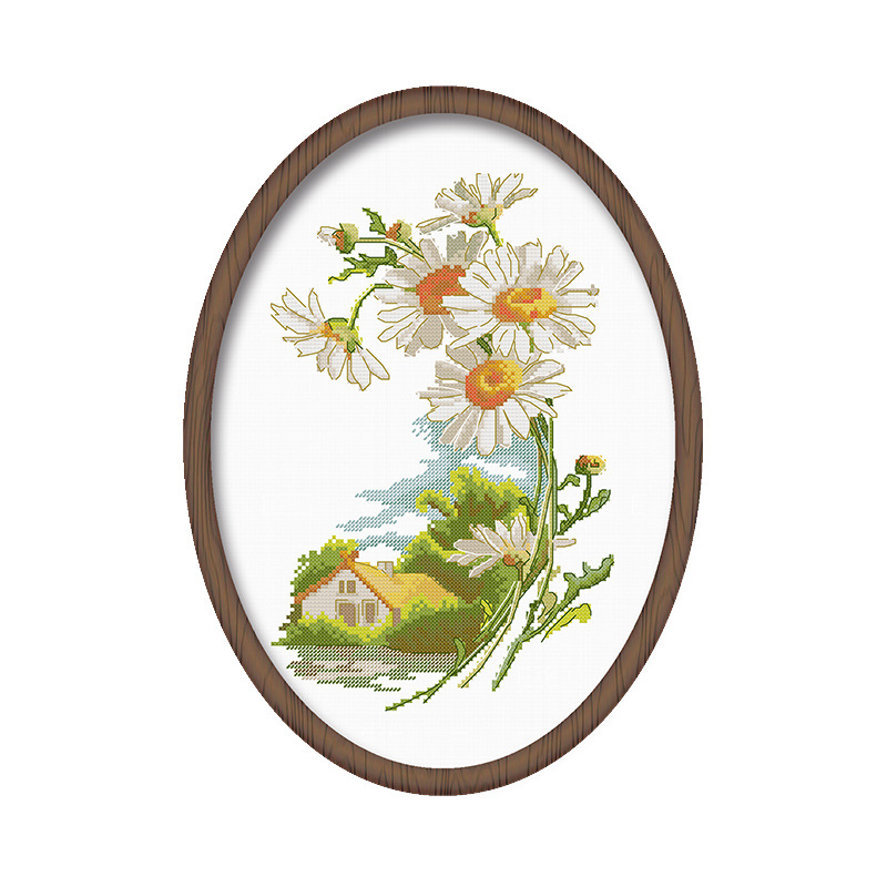Picture of Cross stitch living room dining room small fresh simple flower plant 2021 new thread embroidery diy handmade embroidery