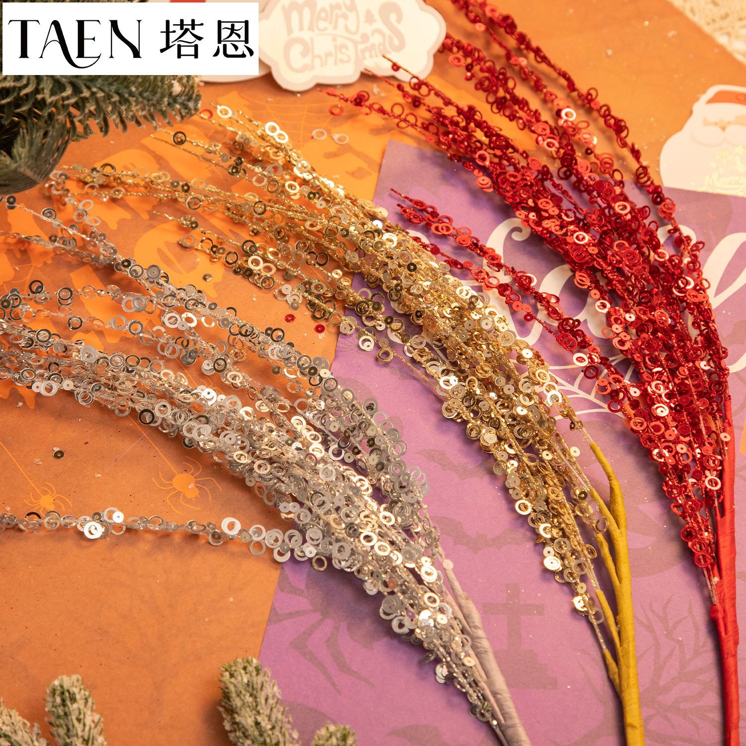 wholesale christmas accessories glitter sequins cuttings gift flower packaging material diy christmas tree decoration pendant