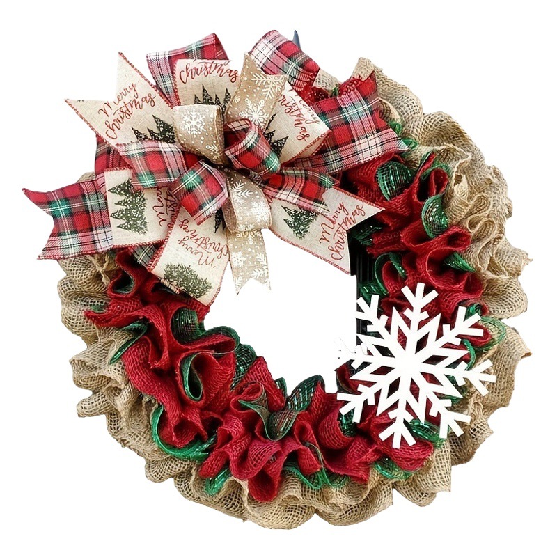 Christmas Front Door Decoration Garland Red Car linen Bow Ribbon Garland Snowflake Front Door Garland Autumn Porch