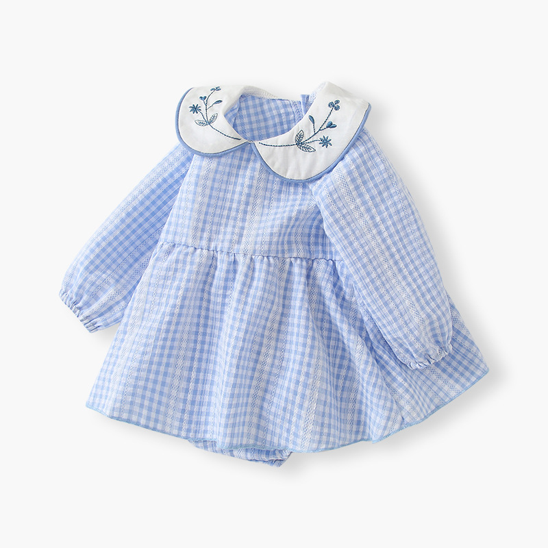 Picture of Autumn Jumpsuit Category a 2025 New Infant Girl Baby Skirt Doll Collar Embroidered Plaid Crawling Suit