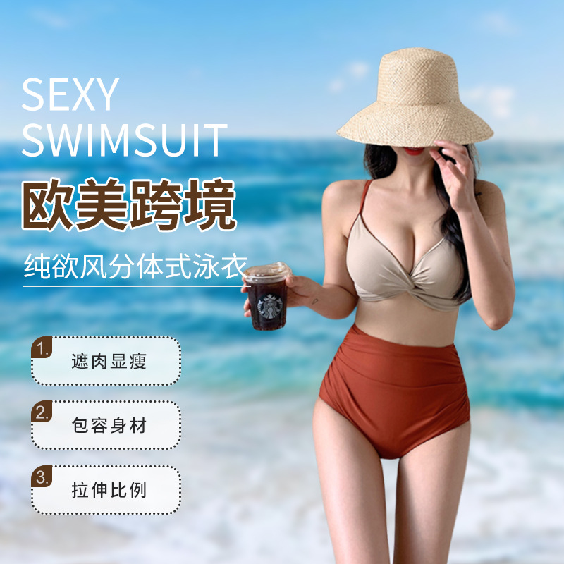 Swimsuit Women's South Korea Ins Style Hot Spring Conservative Split Sexy Bikini High Waist Triangle Slim Belly Covering Swimsuit