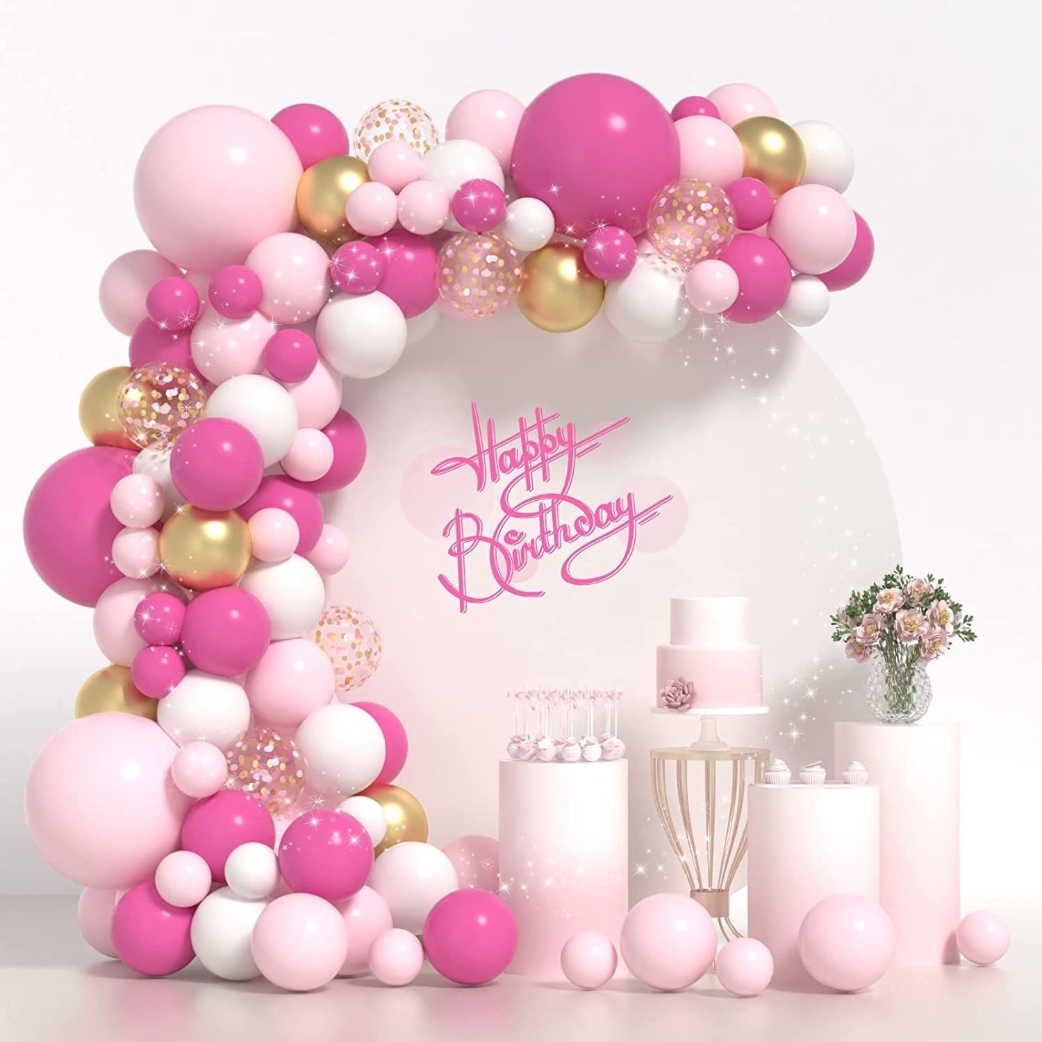 Picture of Amazon Pink Balloon Kit White Gold Peach Balloon Princess Party Decoration Single Birthday Decoration