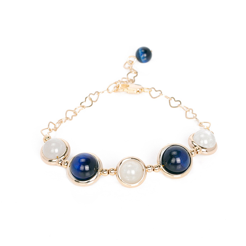 Picture of Badu Blue Tiger Eye Crystal Bracelet Female Student Ins Niche Design Bracelet Moonstone Transfer Beads Simple Hand Jewelry