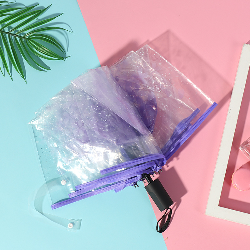 Picture of Fully Automatic Transparent Umbrella Folding 70% off Colorful Handle for Women, Logo Printable, White, Factory Direct Sales, Cross-Border Exclusive Supply