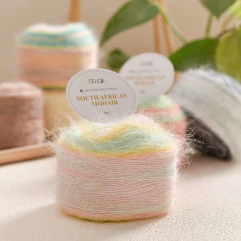 Long Section Dyed Gradient Silk Mohair Cake Wool Hand-Knitted DIY Wool Sweater Hat Scarf Shawl