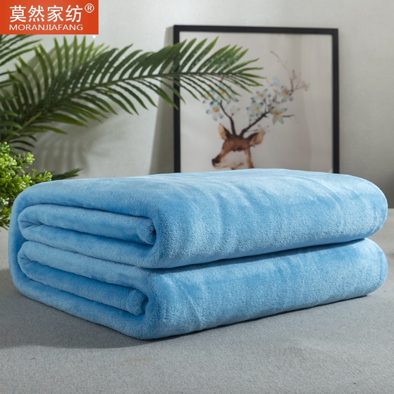 Picture of Solid Color Flannel Blanket Summer Air Conditioning Blanket Office Nap Blanket Single Layer Double-sided Fleece Four Seasons Thin Blanket
