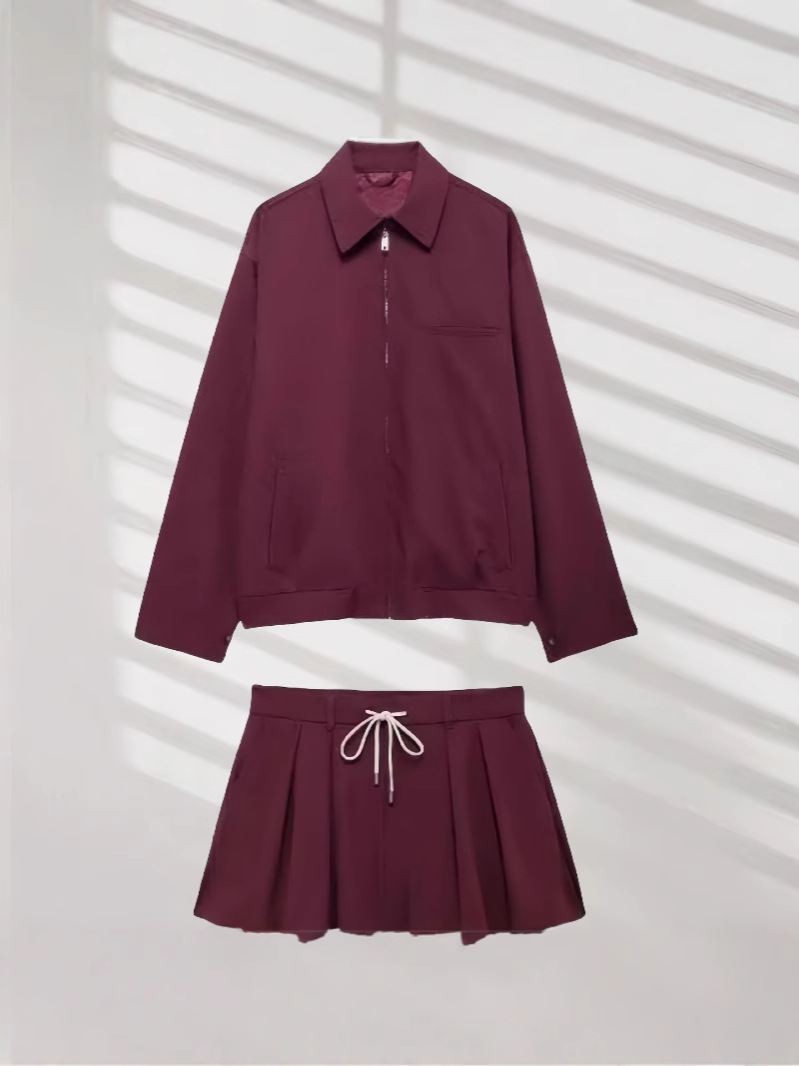 Autumn 2024 New European and American Zipper Pocket Jacket Coat Mini Skirt Two-piece Set