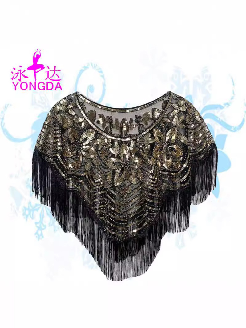 Yongda Jiayi Mesh Same-style Tassel Pullover Coat Sequin Blanket Loose plus size Shawl Summer Top Poncho
