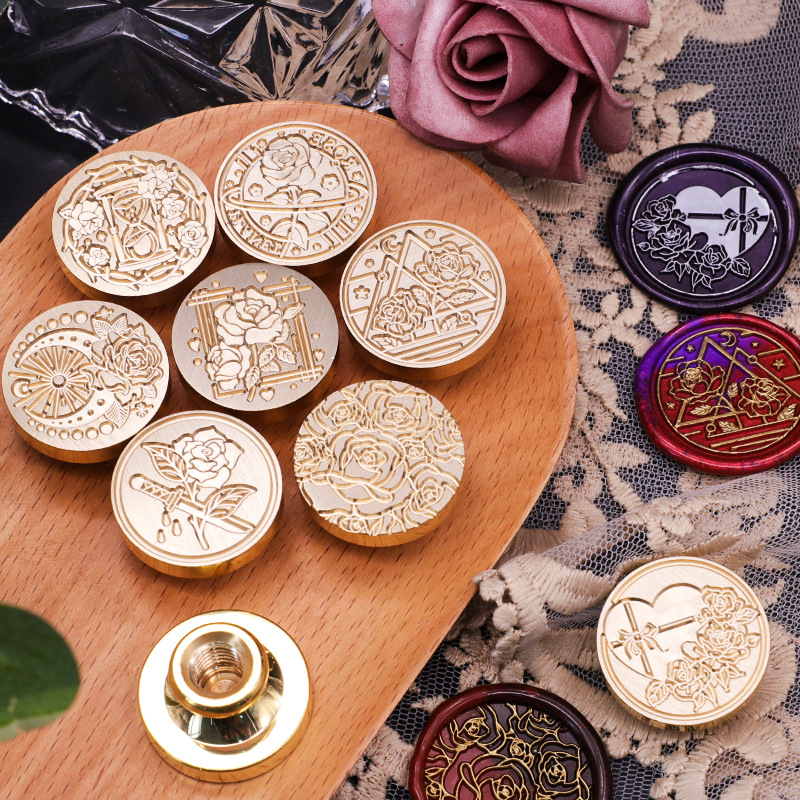 European Fire Paint Seal Head Rose Garden Series Fire Paint Copper Head Envelope Sealing Wax Finished Product Ready-Made Picture Print Head