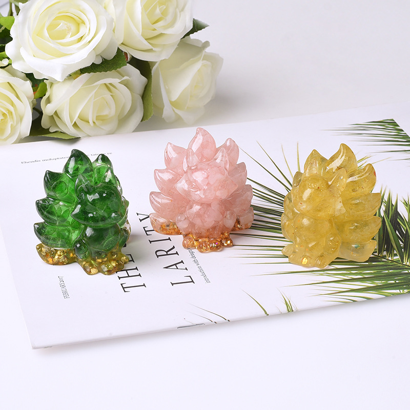 Picture of Natural Crystal Gravel Nine Tail Fox Doll Original Home Car Ornaments Living Room Bedside Gift Couple Gift