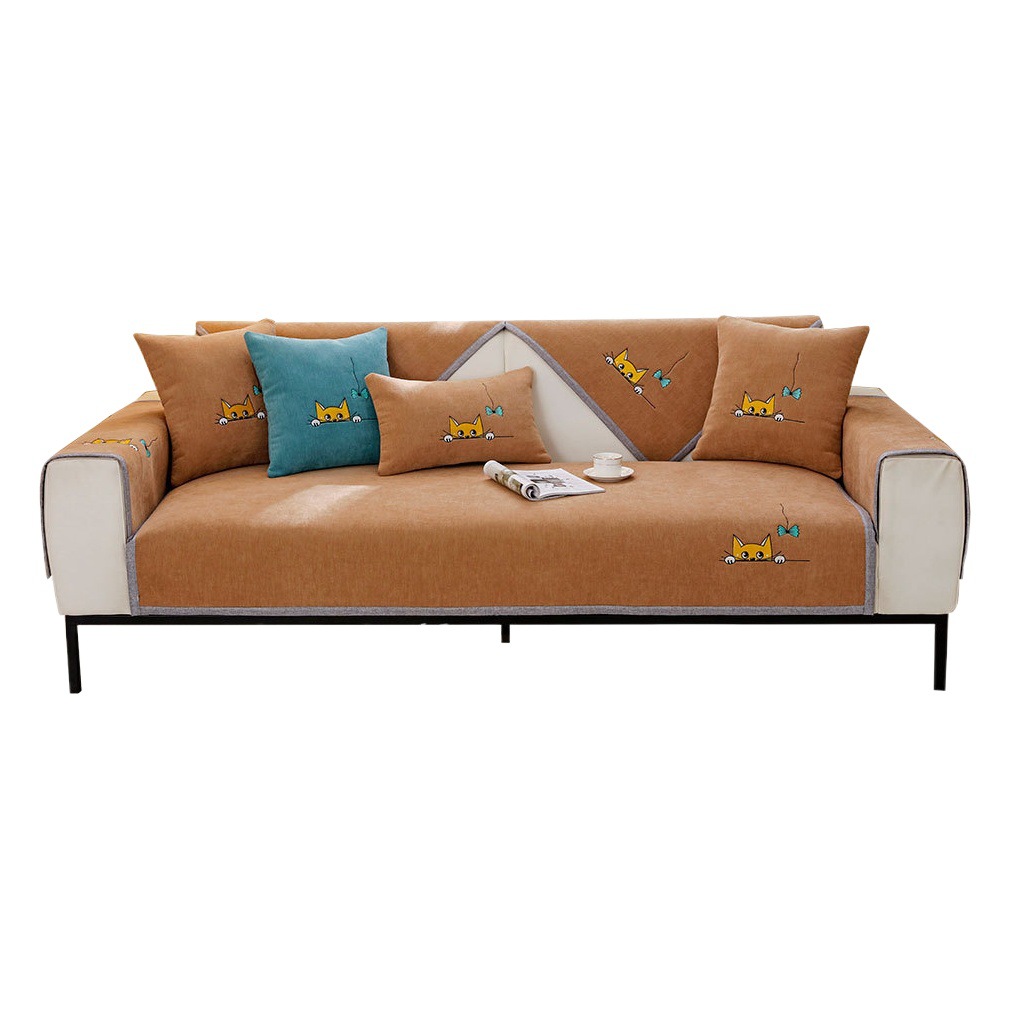 Chenille Sofa Cushion Kitten Four Seasons Universal Non-Slip Sofa Cover Nordic Simple Cushion Light Luxury Cloth Cover