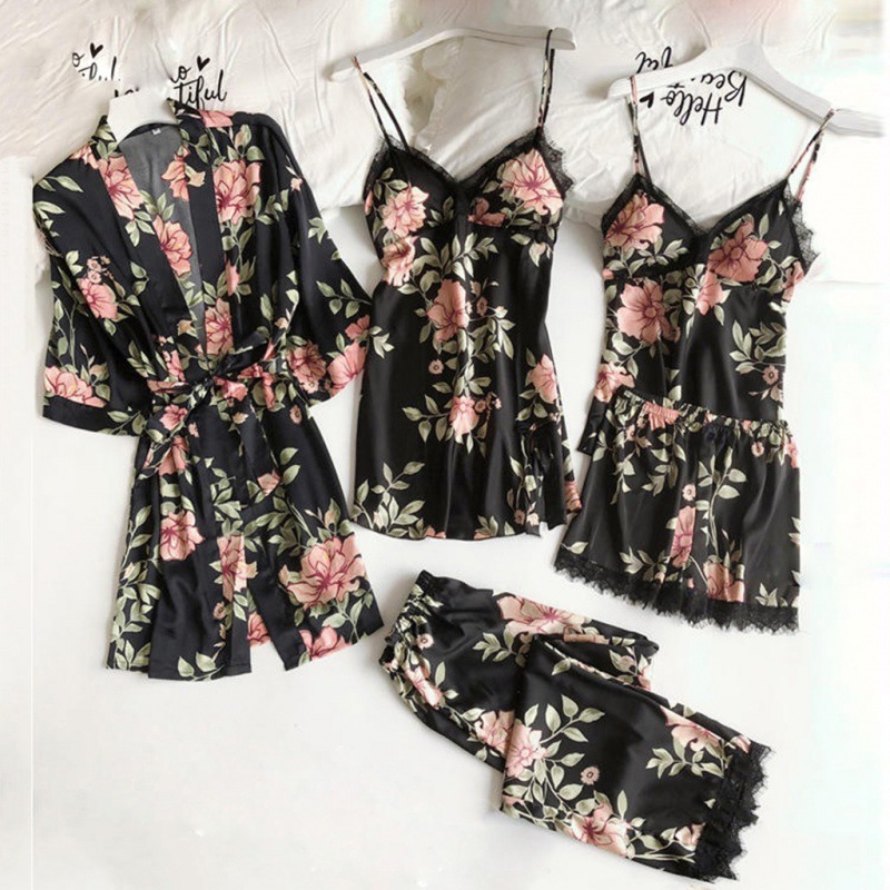Pajamas Manufacturer Wholesale Women's Imitation Suspenders for Sleeping Loose and Comfortable Lace Five-Piece Set Home Clothes Underwear Nightgown