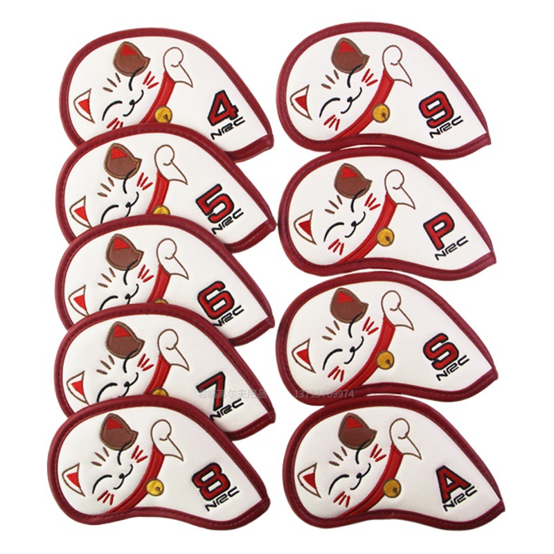 Golf iron rod cover golf rod cover cartoon lucky cat embroidery iron rod protective cover PU waterproof material 9/group