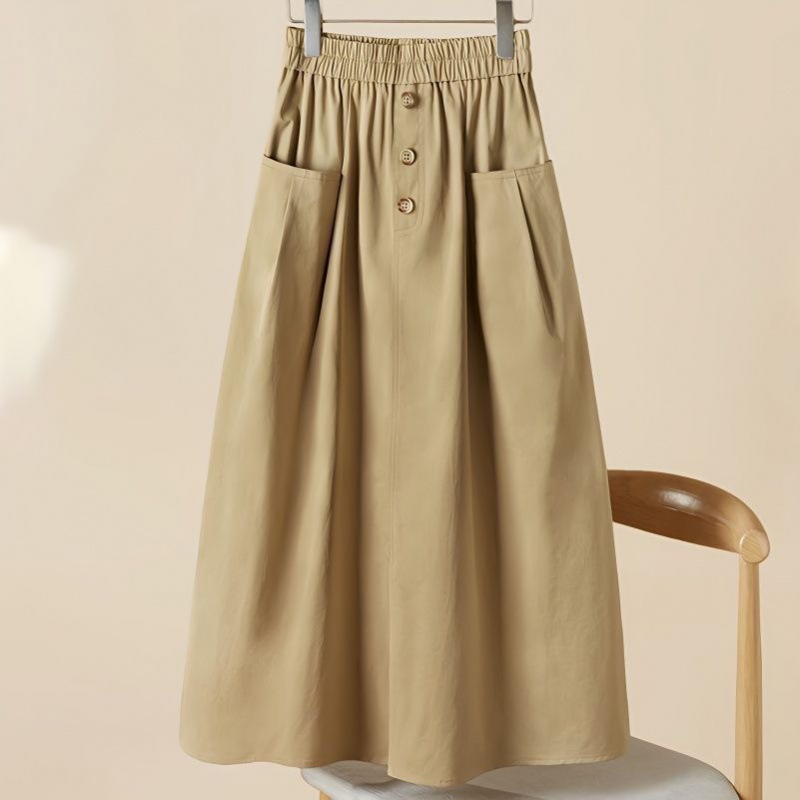 2024 New Summer Skirt Elastic Large Flap Pocket Pants over the Knee Casual High Waist Slim A-Line Skirt for Women