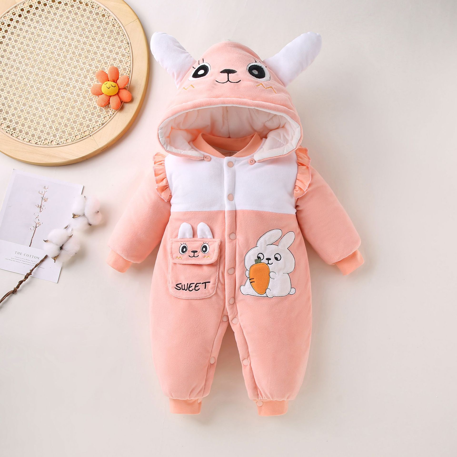 Picture of Baby Jumpsuit quilted super cute romper newborn cute cartoon clothes hooded baby romper