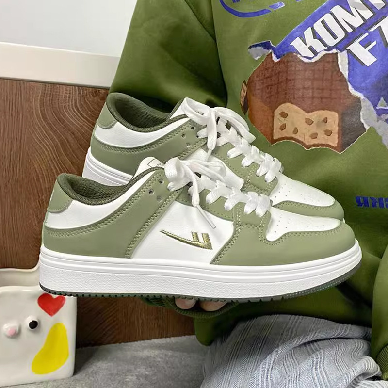 Branded Board Shoes for Women, Versatile Student Avocado Green and White Shoes, Spring 2024 New Couple Casual Shoes for Men