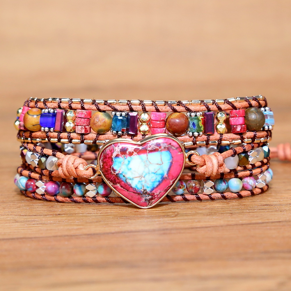 2022 cross-border e-commerce European and American Foreign trade Emperor turquoise heart hand-woven bohemian bracelet men and women