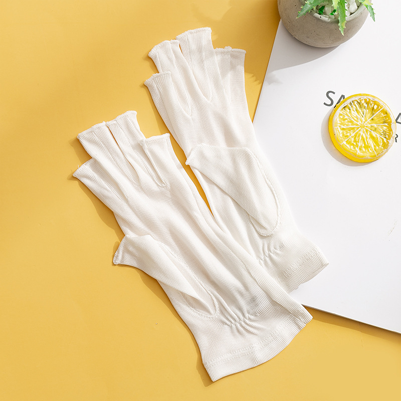 Picture of Tangge natural mulberry silk knitted silk gloves sun protection moisturizing women's half finger open finger gloves breathable skin-friendly