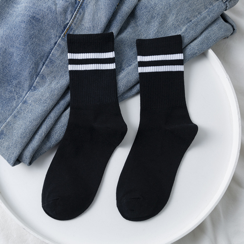 Picture of Socks women's mid-calf length socks men's deodorant cotton couple socks student stockings ins trendy long black white spring and autumn cotton socks
