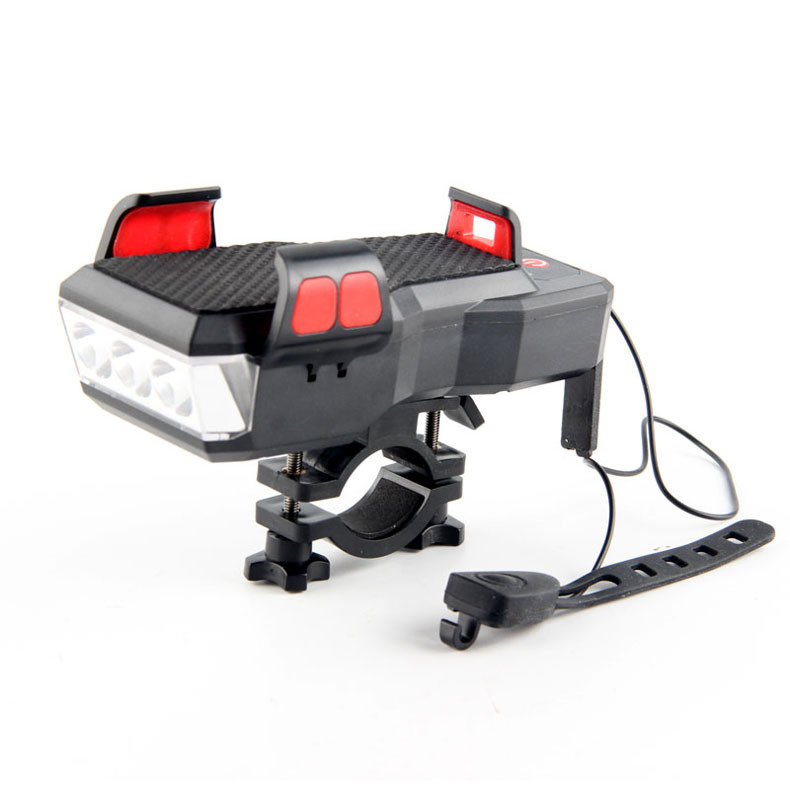 Bicycle light headlight USB charging treasure with mobile phone holder bicycle horn light safety warning light mobile phone bracket