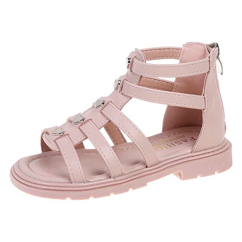 Girls Roman Sandals 2025 Spring and Summer New Korean Fashion Summer Little Girls Rivet High Top Princess Children's Shoes