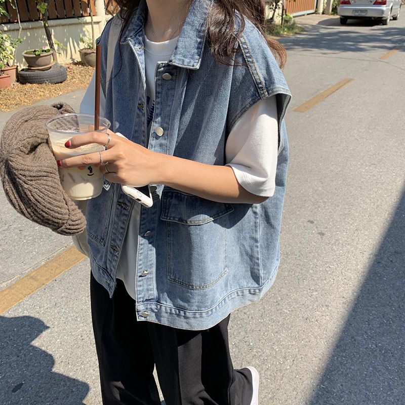 Picture of Autumn and Winter K-Style 2025 Workwear Vest with Denim Vest Jacket for Women Trendyy Outer Wear Sleeveless Waistoutwear Cardigan