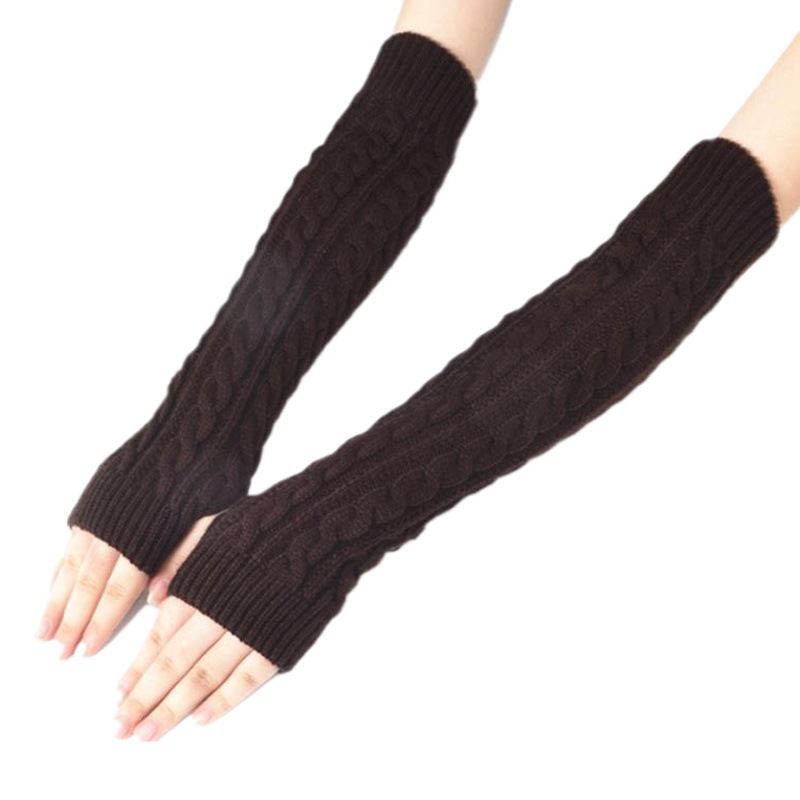 Yifan Autumn and Winter Outdoor Travel Warm Cold-proof Solid Color Twist Long Half-finger Elastic Sleeve Knitted Arm Cover for Women